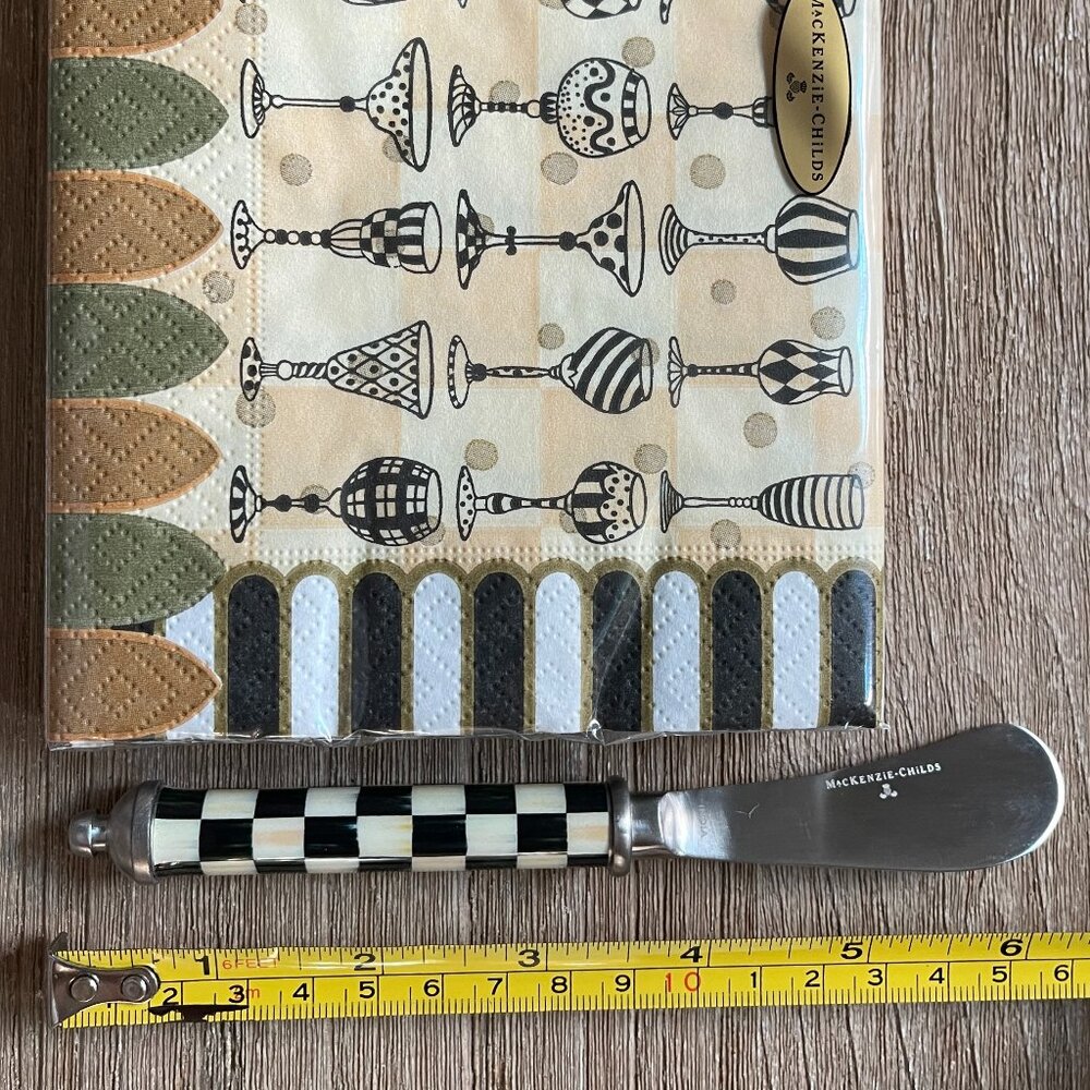 MacKenzie-Childs Napkin & Cheese Spreader Gift Set-NEW- Courtly Hostess Charm - Picture 9 of 11